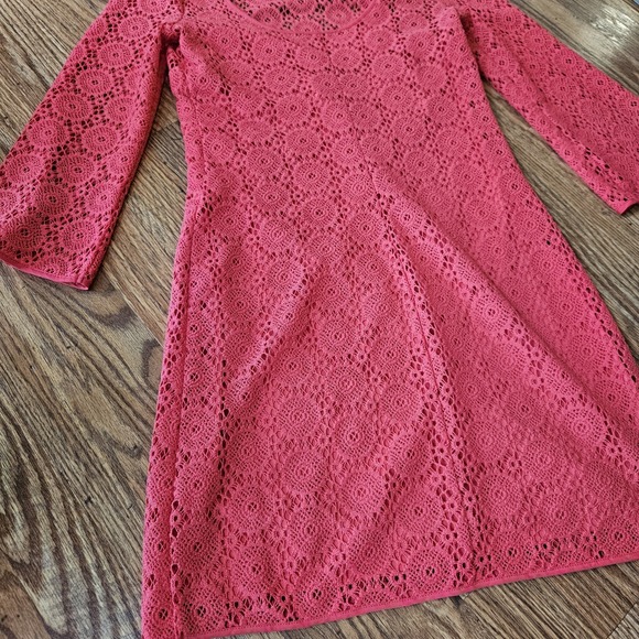 Lilly Pulitzer Crochet Marquette Dress Hot Bright Pink - Small Lined 3/4 Sleeve - Picture 4 of 9